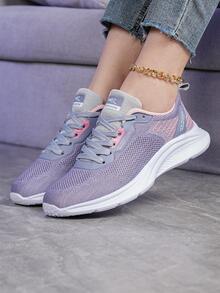 Giày chạy bộ có dây buộc phía trước họa tiết chữ cái dành cho nữ, Giày thể thao - Màu tím - Xem 2