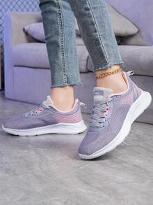 Giày chạy bộ có dây buộc phía trước họa tiết chữ cái dành cho nữ, Giày thể thao - Màu tím - Xem 4