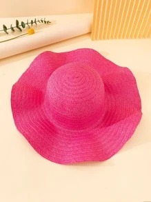 素色草編帽 - 玫紅色 - 查看 2