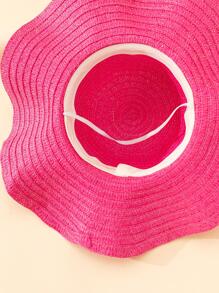 素色草編帽 - 玫紅色 - 查看 3