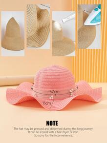 人造珍珠和蝴蝶結裝飾草編帽 - 粉色 - 查看 5