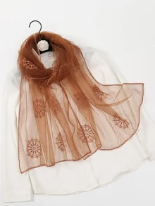 1 chiếc khăn dài trơn có trang trí thêu, ren và tua rua - Nhiều màu - Xem 3