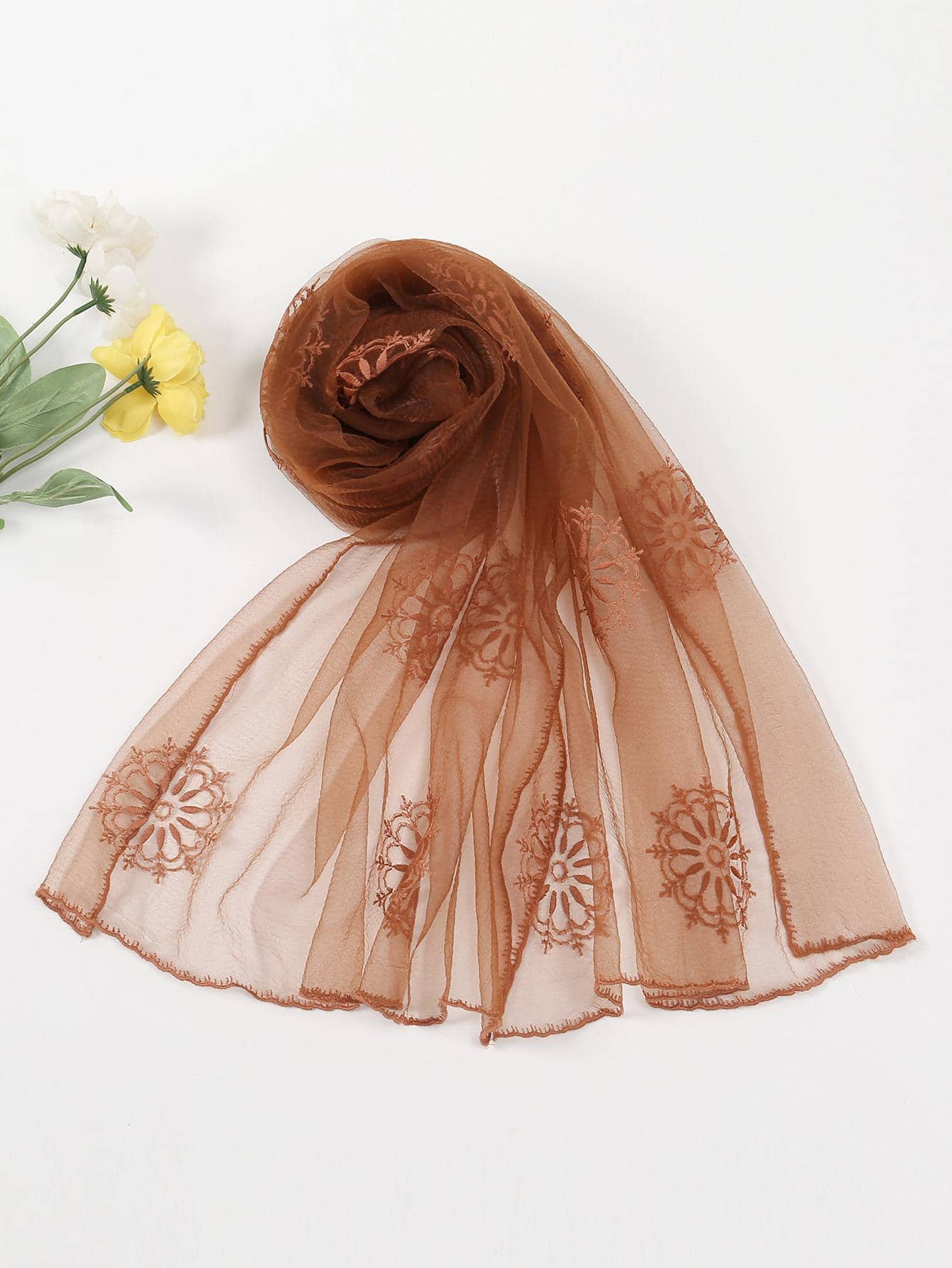 1 chiếc khăn dài trơn có trang trí thêu, ren và tua rua - Nhiều màu - Xem 1