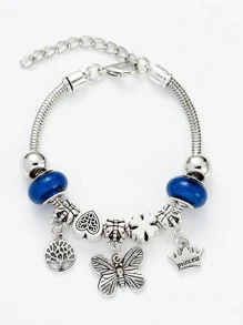 1入組休閒蝴蝶和樹和皇冠吊飾藍色釘珠手鏈用於女士/男士日常裝飾 - 藏蓝色 - 查看 9