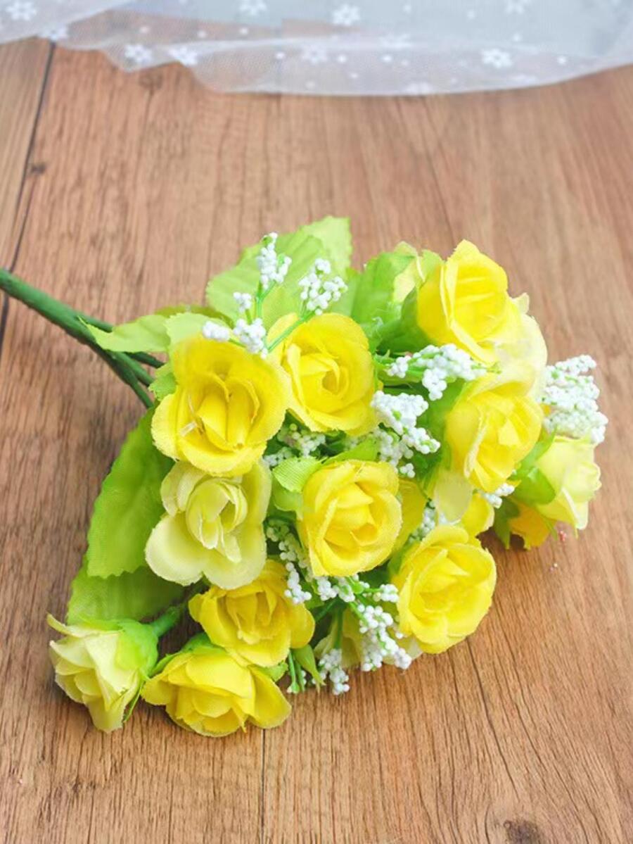 1 Bó Hoa Giả, Hoa Giả Lãng Mạn Bằng Nhựa Màu Vàng Trang Trí Nhà Cửa - Màu vàng - Xem 1