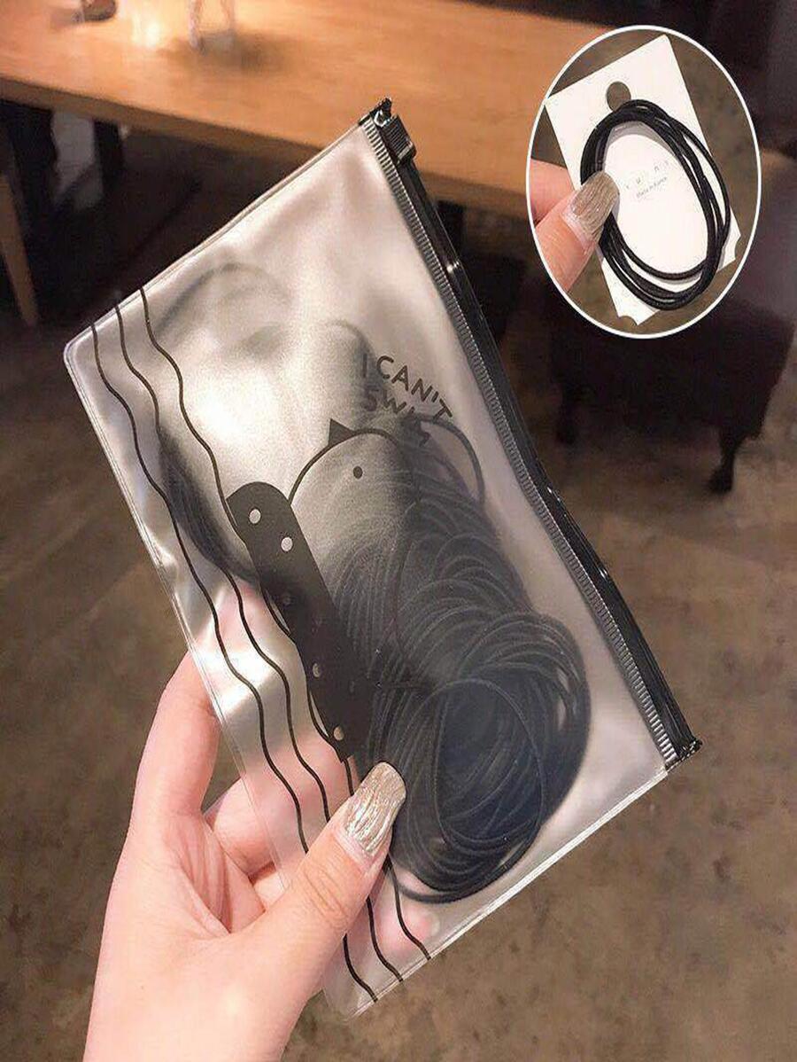 100入組素色休閒髮帶適合日常生活 - 黑色 - 查看 1