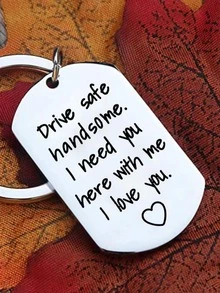 標語圖案幾何吊墜鑰匙圈 - 銀色 - 查看 4