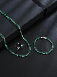 4入组/套方晶鋯石裝飾首飾套裝 - 綠色 - 查看 3