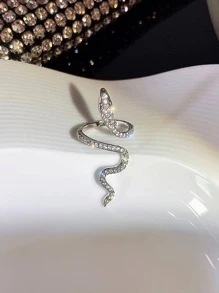 1入組時尚獨特女式微鑲方晶鋯石蛇形環繞式戒指食指可調節開口戒指 - 銀色 - 查看 2