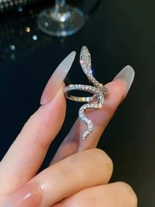 1入組時尚獨特女式微鑲方晶鋯石蛇形環繞式戒指食指可調節開口戒指 - 銀色 - 查看 5