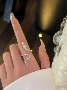 1入組時尚獨特女式微鑲方晶鋯石蛇形環繞式戒指食指可調節開口戒指 - 銀色 - 查看 6