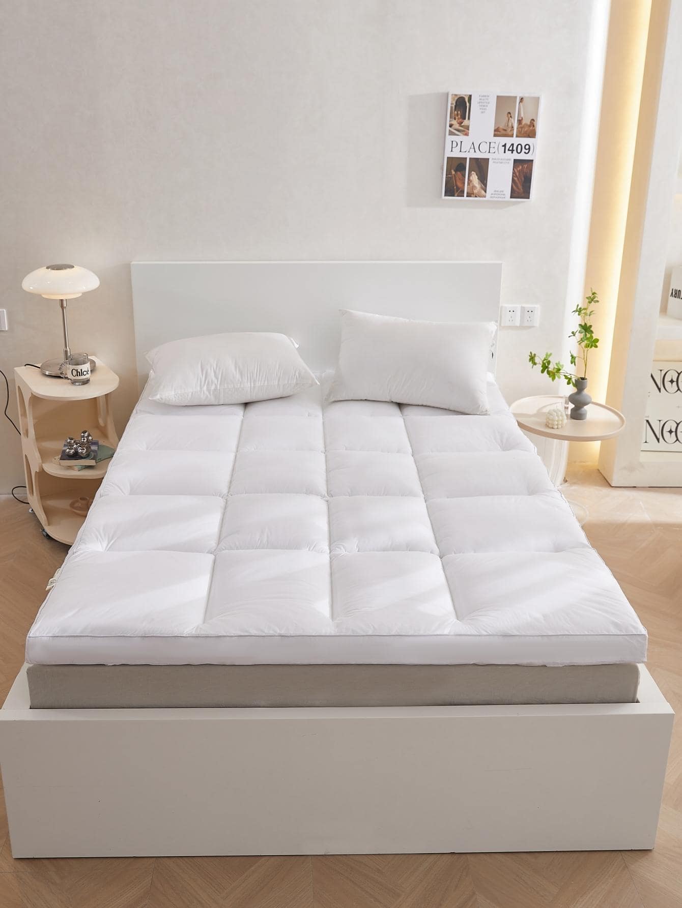 1 tấm chắc chắn đơn giản được trang bị tấm, tấm trang bị chần bông màu trắng cho phòng ngủ - trắng - Xem 1