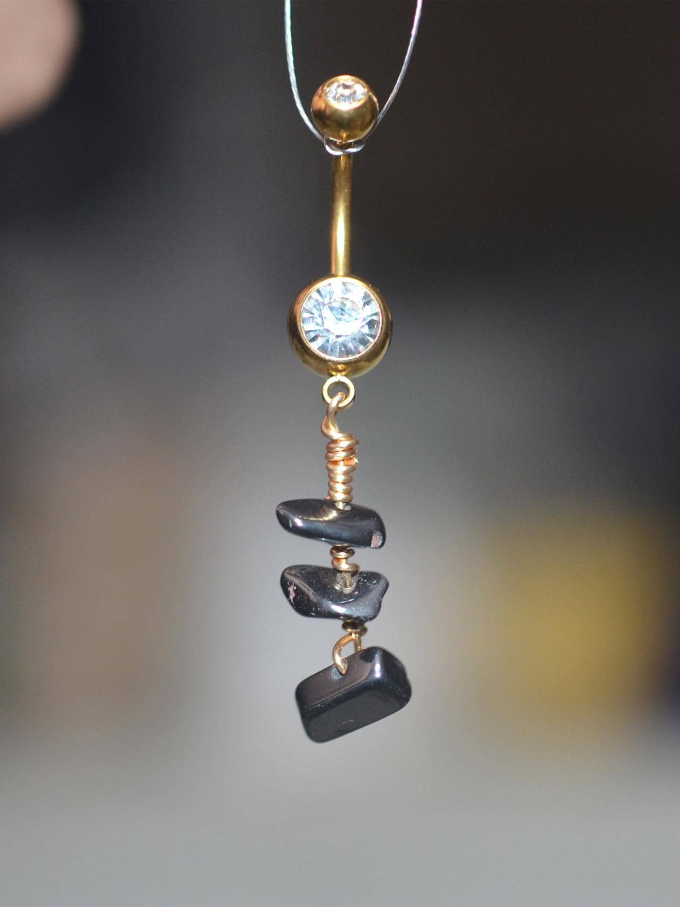 1 pieza anillo de ombligo artesanal de acero inoxidable envuelto con ónix negro, regalo de perforación personalizado - Negro de pistola - Ver 1