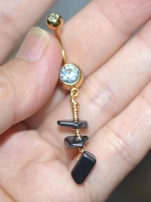 1 pieza anillo de ombligo artesanal de acero inoxidable envuelto con ónix negro, regalo de perforación personalizado - Negro de pistola - Ver 2