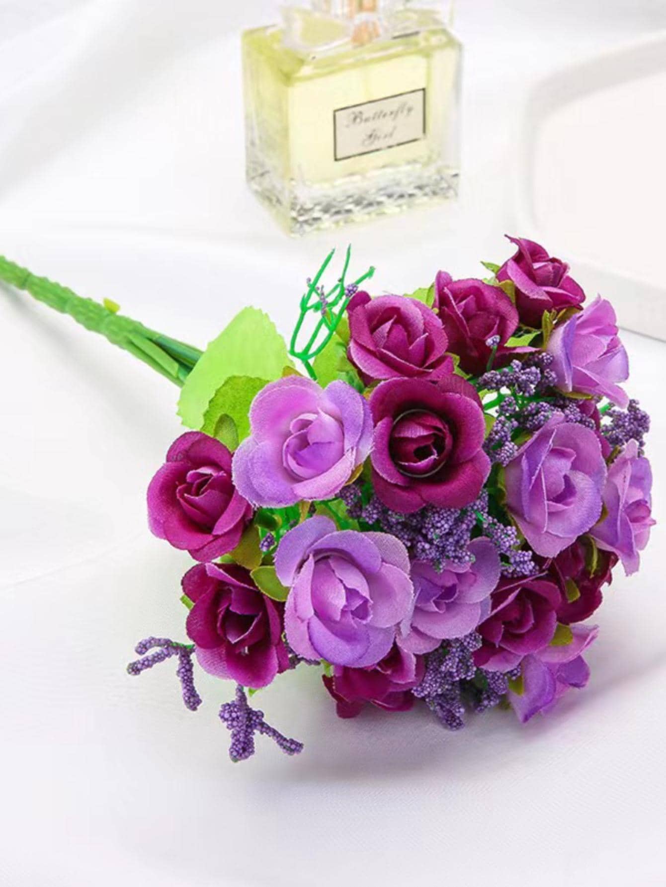 1bunch Artificial Flower, Purple Plastic Romantic Faux Flower For Home Decor - Purple - View 1