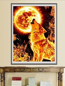 Wolf Pattern DIY Diamond Painting Without Frame, Modern Plastic Wall Hanging Painting For Home Decor - Multicolor - View 2