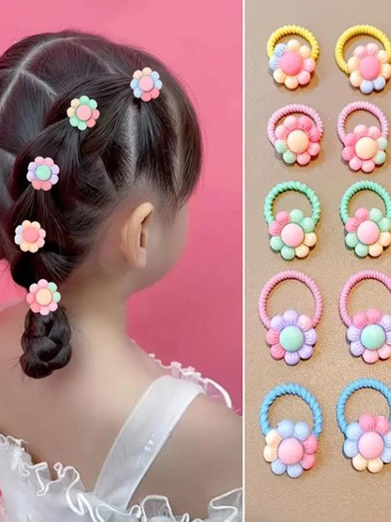 10 cái Dây buộc tóc trang trí hoa cho bé gái để trang trí tóc - Nhiều màu - Xem 1