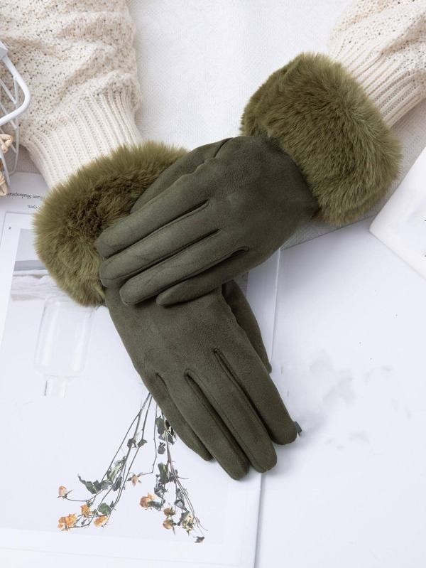 Fluffy Trim Gloves SHEIN USA