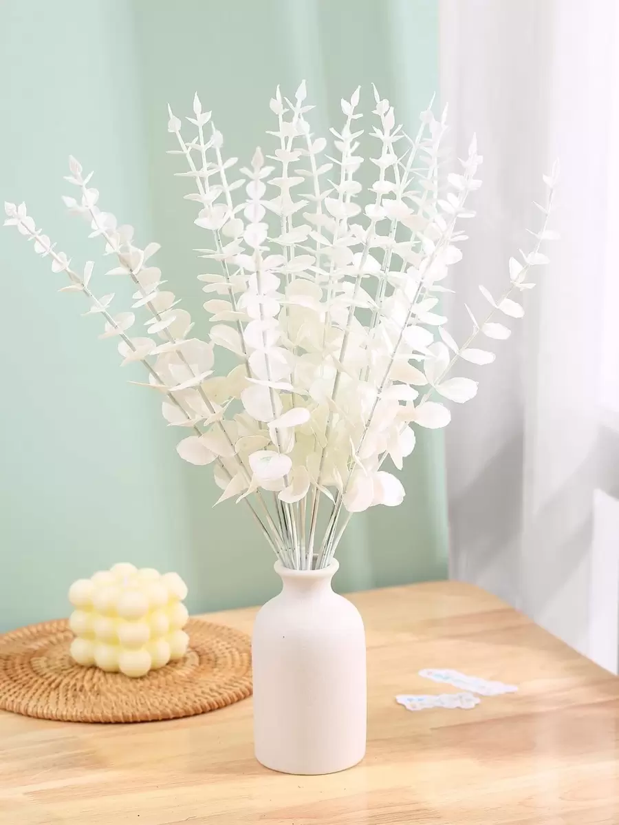 5片人造桉树叶，白色仿真树叶，适用于家居装饰 - 白色 - 查看 1