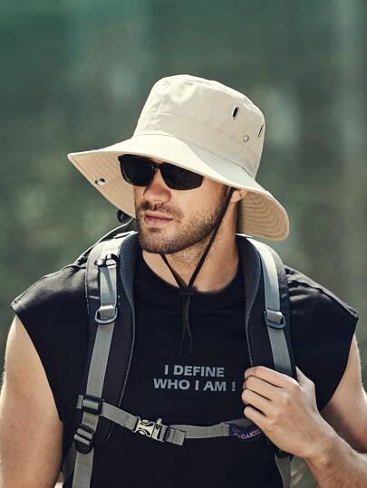 1pc Men Drawstring Decor Casual Sun Protection Bucket Hat, For OutdoorMen's Sun Hat Summer Hat, Suitable For Summer Outdoor Activities Such As Hiking And Fishing