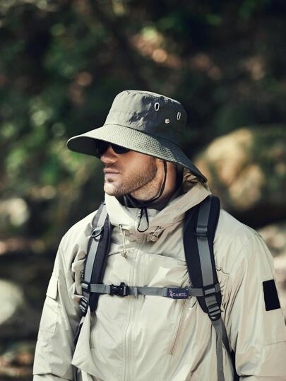 1 pieza Sombrero de cubo casual con cordón decorativo y protección solar para hombres, sombrero de sol para hombre apto para actividades al aire libre de verano como senderismo y pesca