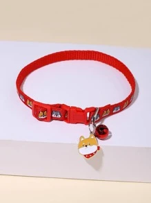 1 Gói Chuông Trang Trí Mèo Hoạt Hình In Vòng Cổ Thú Cưng, Polyester Đỏ Vòng Cổ Thú Cưng Cho Thú Cưng - Đỏ - Xem 1