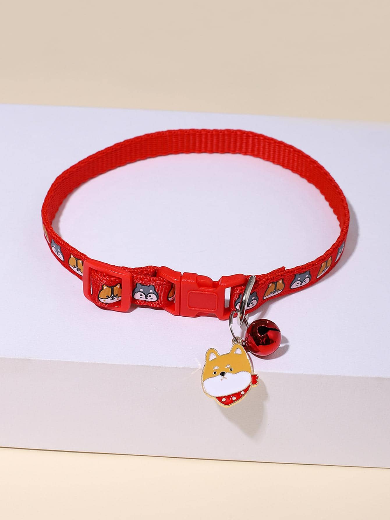 1 Gói Chuông Trang Trí Mèo Hoạt Hình In Vòng Cổ Thú Cưng, Polyester Đỏ Vòng Cổ Thú Cưng Cho Thú Cưng - Đỏ - Xem 1