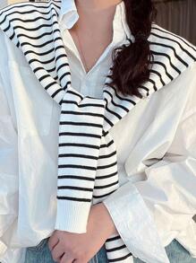 2025 New Outdoor Travel Knitted Shawl For Women, Decorative Scarf, Korean Style Striped Sunscreen Shawl, Summer