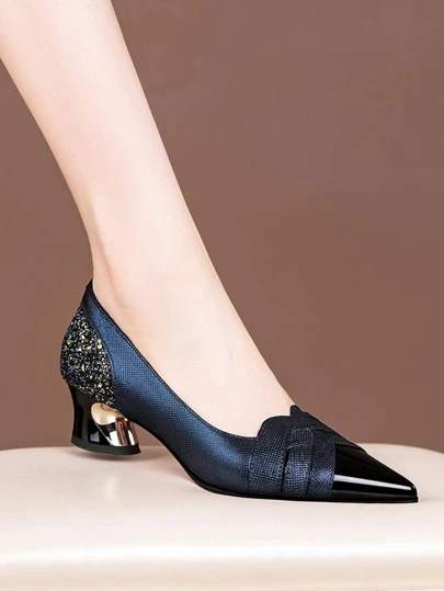 New Women High Heel Shoes In Blue, Black, Apricot, Khaki, Silver Colors With Glitter Decoration