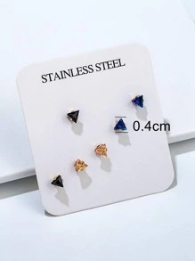 3 Cặp/bộ Tinh Tế Vi Dát Nhân Tạo Đính Đá Cubic Zirconia Bông Tai Tam Giác Cho Nữ, Trang Sức Khuyên Bằng Thép Không Gỉ Không Gây Dị Ứng - Vàng - Xem 2