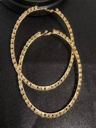 1pair 4cm to 10cm White Crystal Round Hoop Earrings
