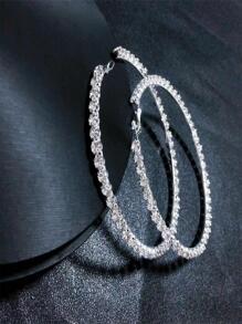 1 đôi bông tai tròn pha lê trắng bạc 4cm đến 10cm - Bạc - Xem 3