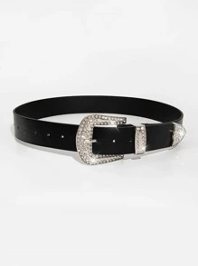 1 pieza Cinturón de moda con decoración de rhinestones para mujer, para uso diario, Halloween, verano, escuela, otoño, Halloween - Negro - Ver 2