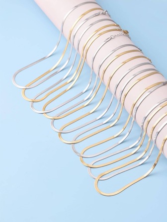 10件套时尚百搭扁平蛇形链刀片项链套装