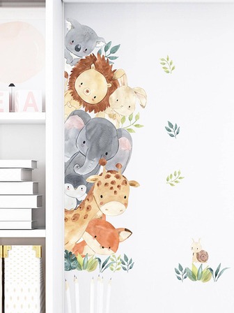 卡通動物圖案牆貼可愛PVC自粘牆藝術貼花適用於家居裝飾