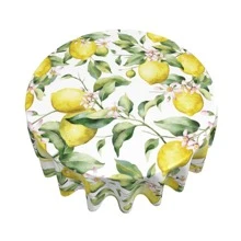 檸檬印花桌布圓形滌綸桌布適用於餐桌 - 彩色 - 查看 3