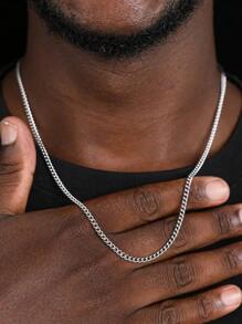 1 Vòng Cổ Nam Được Đánh Bóng Sáu Mặt Bằng Thép Titan, Chuỗi Liên Kết Phong Cách Hip Hop - Bạc - Xem 2