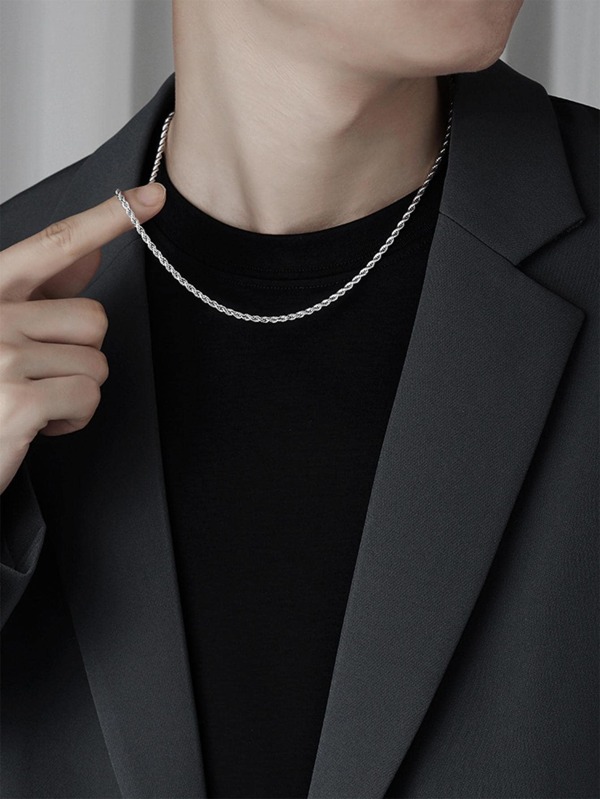 1pc Titanium Steel Six-sided Grinding Men's Necklace, Hip-hop Style Link Chain Necklace