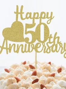 1pc Happy Wedding Anniversary Cake Topper - Gold - View 3