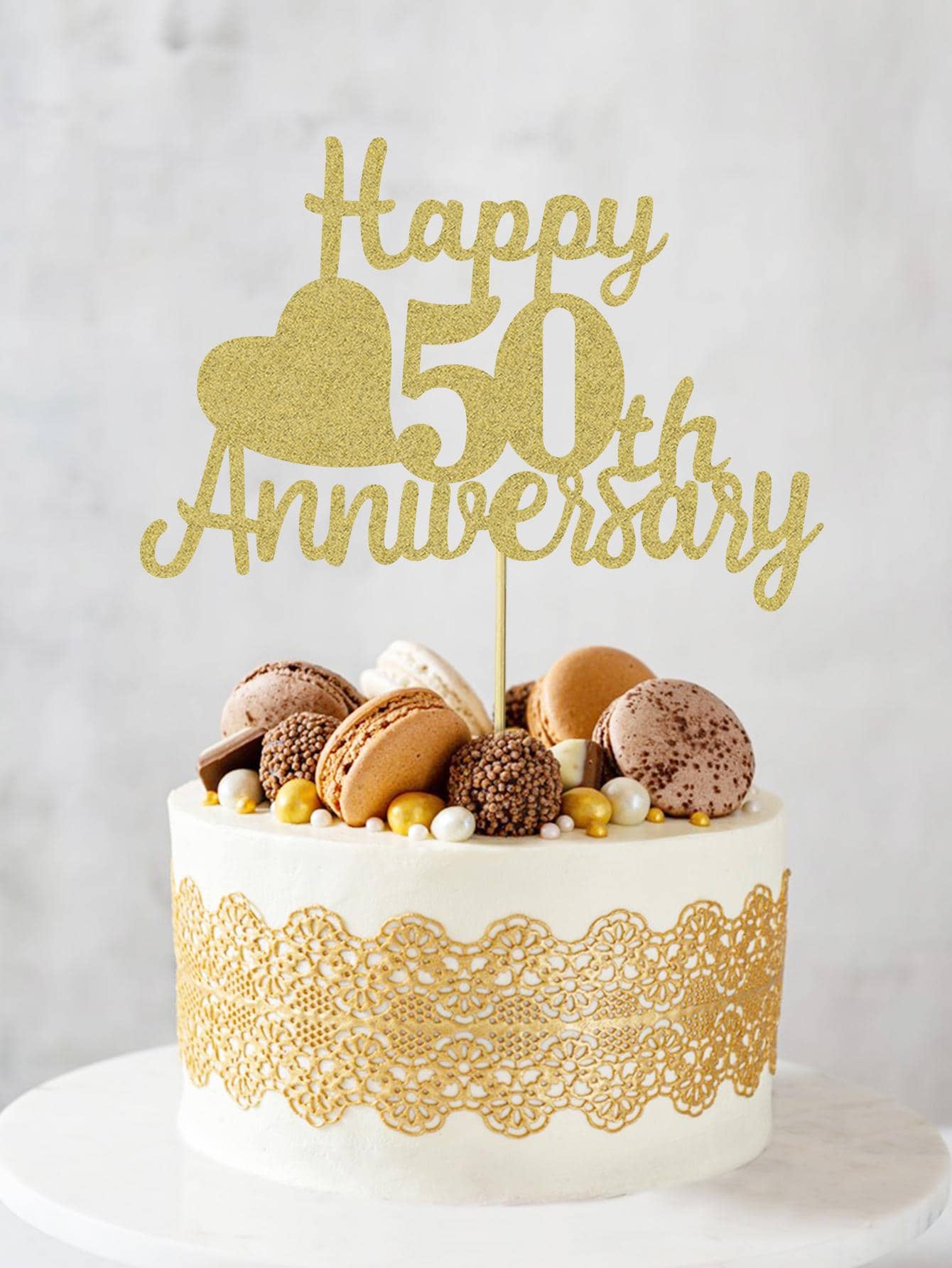 1pc Happy Wedding Anniversary Cake Topper - Gold - View 1