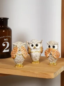 3 件蓝色猫头鹰装饰工艺品，适用于房间装饰，耐用家居装饰品，卧室装饰配件 - 黃色 - 查看 5