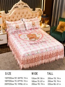 3pcs Cartoon Graphic Bed Skirt Set, 1pc Bed Skirt And 2pcs Pillow Case, Pillow Insert Not Include, Cute Ruffle Bed Sheet, For Summer - Multicolor - View 2