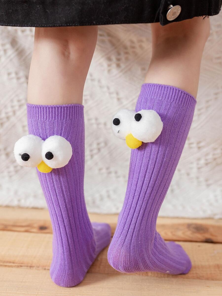 Niños 1 par Medias largas con diseño de dibujos animados - Morado - Ver 1