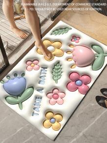 1pc Modern Flower Pattern Non-slip Bath Rug, Modern Diatomite Toilet Mat For Bathroom - Pink - View 1