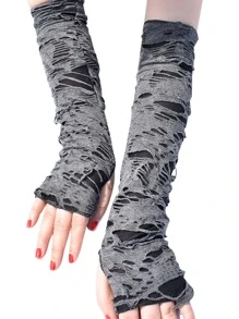 破洞露指手套 - 黑色 - 查看 3