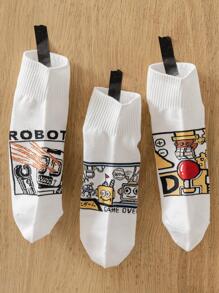 5雙男士字母和心形圖案時尚中筒襪適用於日常生活 - 彩色 - 查看 6
