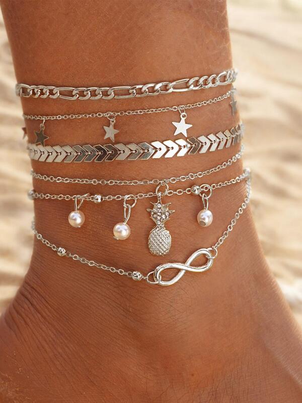 5pcs/Set Faux Pearl Decor Anklet