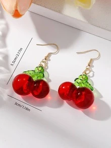 1 對時尚可愛紅櫻桃果女式吊墜耳環,珠寶配件 - 彩色 - 查看 2