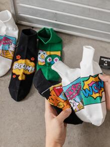 5雙男士字母和心形圖案時尚中筒襪適用於日常生活 - 彩色 - 查看 2