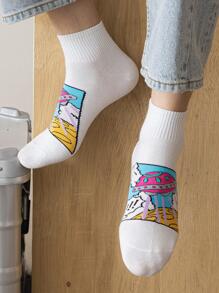 5雙男士字母和心形圖案時尚中筒襪適用於日常生活 - 彩色 - 查看 5